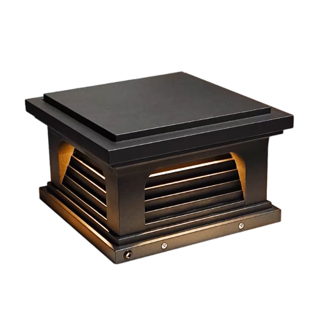 Slatted Cap Pillar Light, Black Stainless Steel Gate Post Light