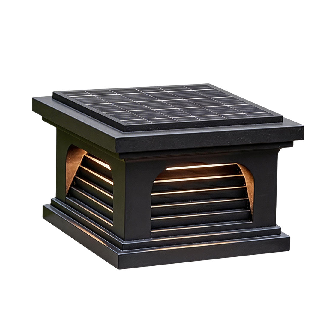 Slatted Cap Pillar Light, Black Stainless Steel Gate Post Light