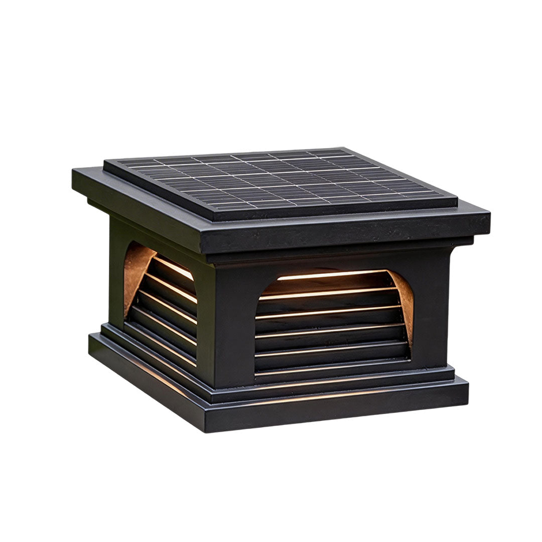 Slatted Cap Pillar Light, Black Stainless Steel Gate Post Light
