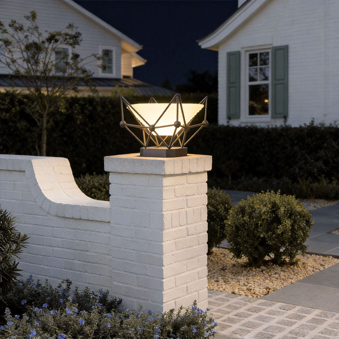 Faceted Crown Pillar Light, Black Stainless Steel Post Cap Light