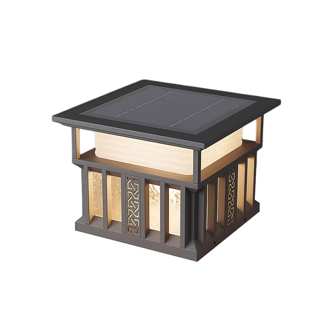 Square Lantern Pillar Light, Gray Stainless Steel Post Cap Light