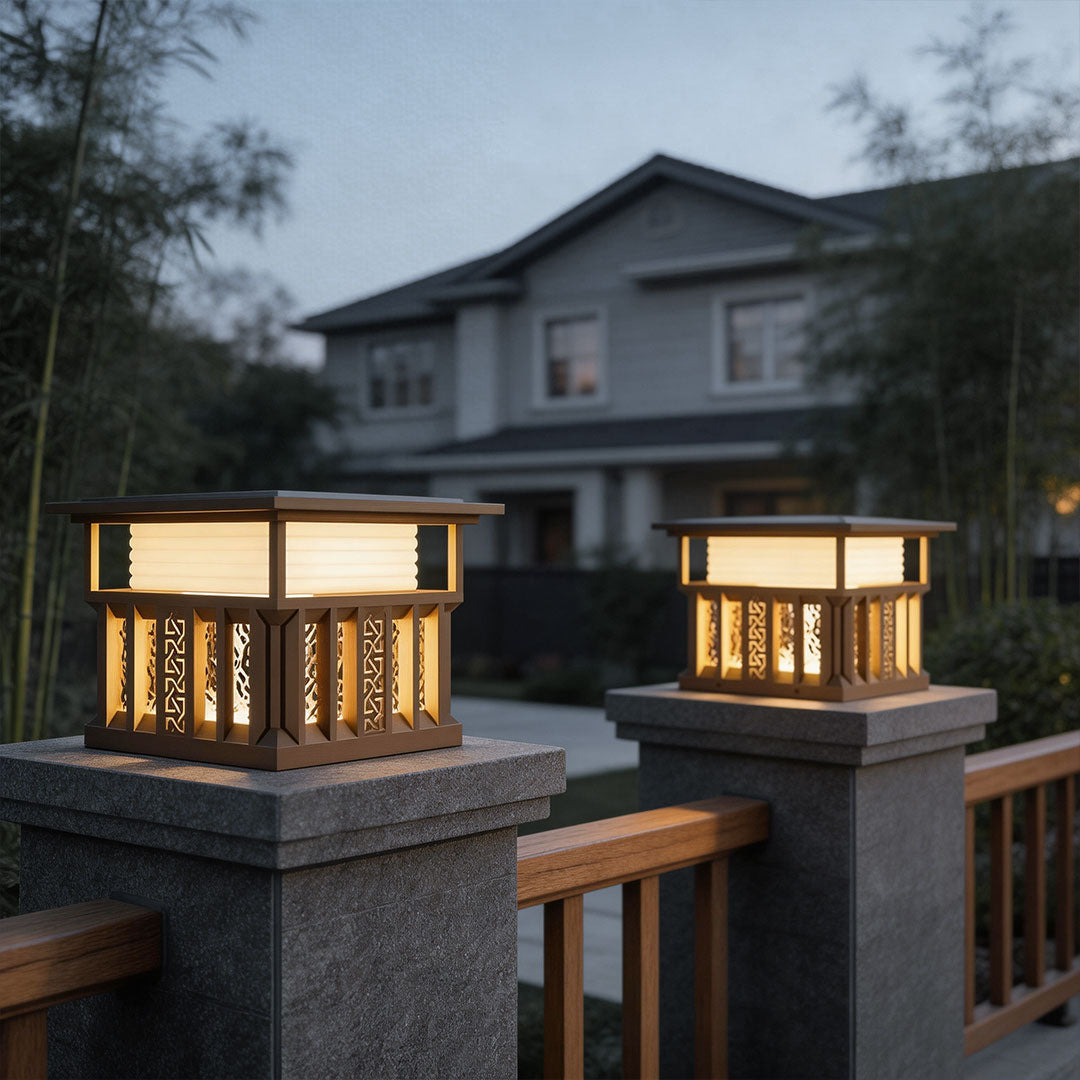 Square Lantern Pillar Light, Gray Stainless Steel Post Cap Light