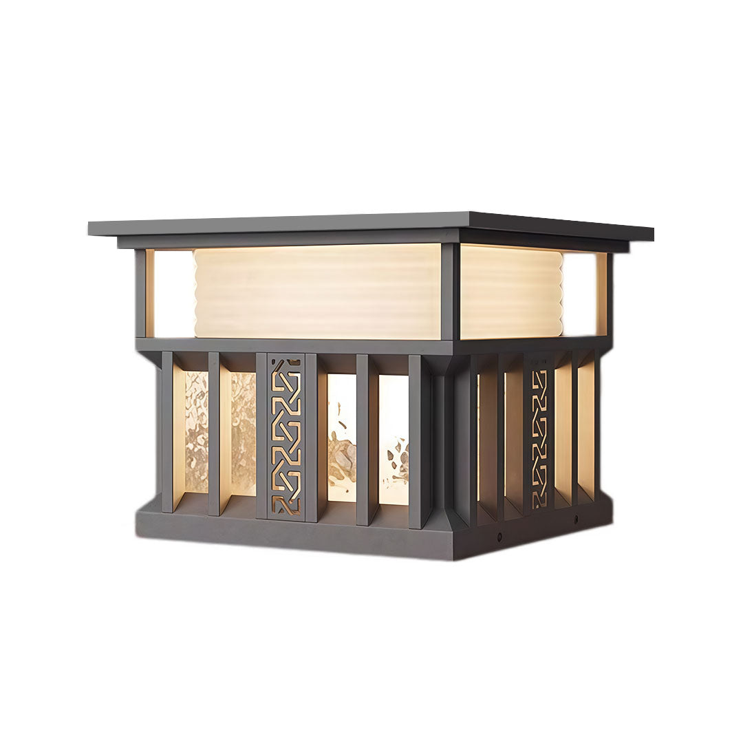Square Lantern Pillar Light, Gray Stainless Steel Post Cap Light