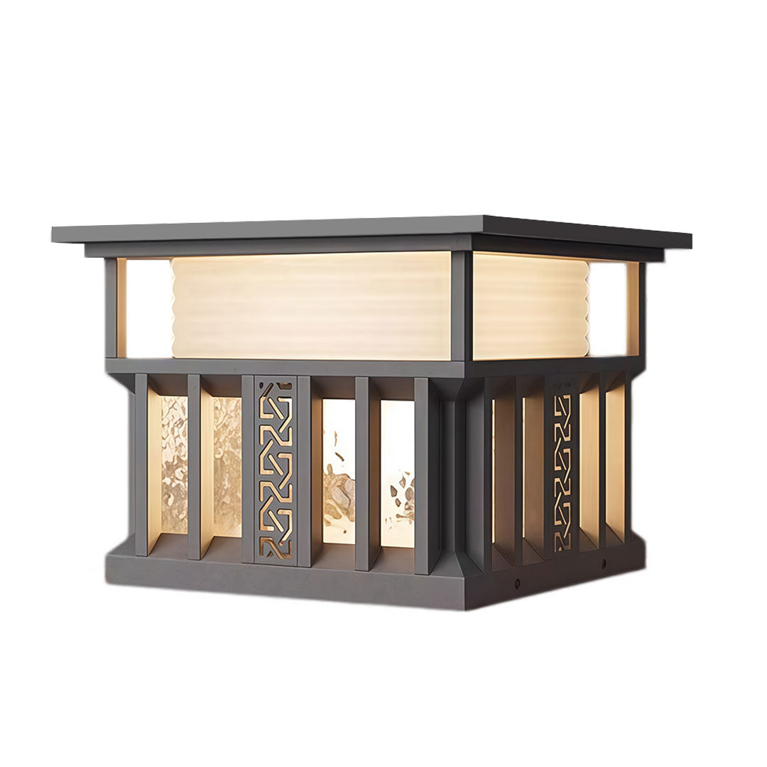 Square Lantern Pillar Light, Gray Stainless Steel Post Cap Light
