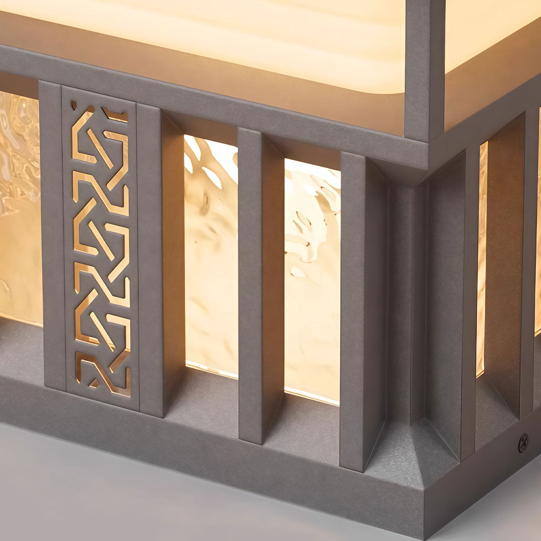 Square Lantern Pillar Light, Gray Stainless Steel Post Cap Light