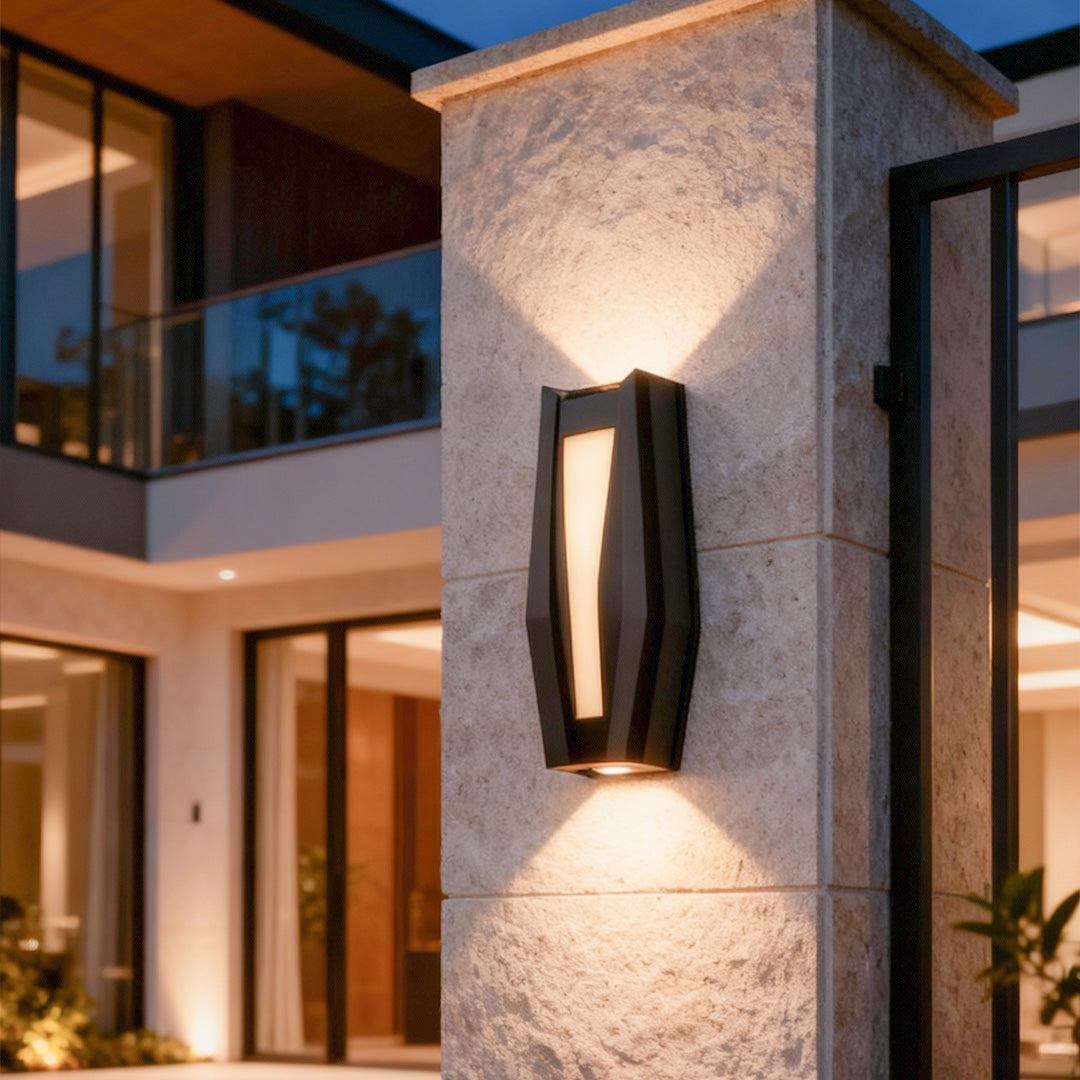 Faceted Geometric Outdoor Wall Light, Black Patio Sconce