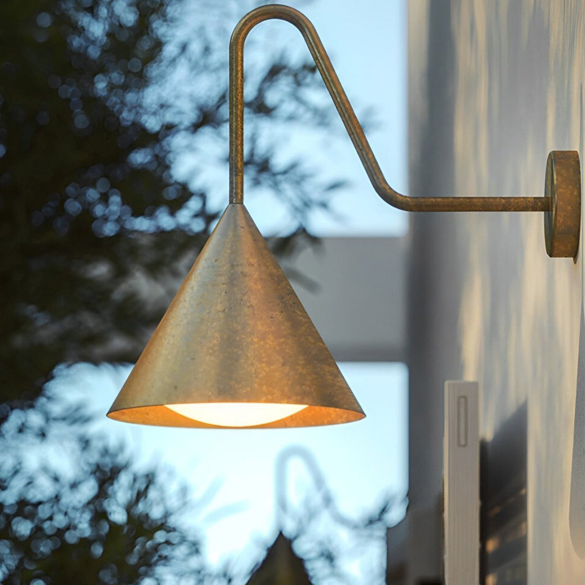 Pointed Cone Shade Wall Light, Metal and Acrylic Outdoor Sconce