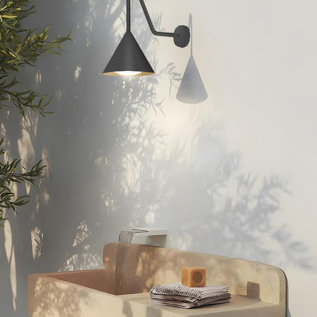 Pointed Cone Shade Wall Light, Metal and Acrylic Outdoor Sconce 11