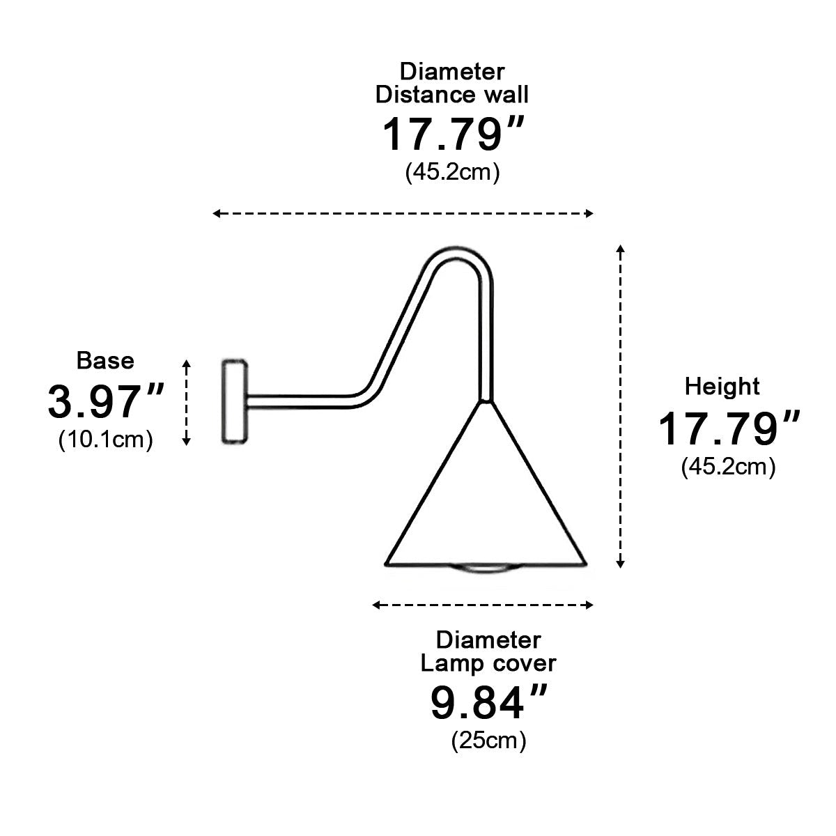 Pointed Cone Shade Wall Light, Metal and Acrylic Outdoor Sconce 16