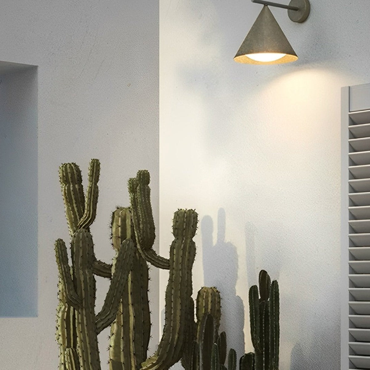 Pointed Cone Shade Wall Light, Metal and Acrylic Outdoor Sconce 3