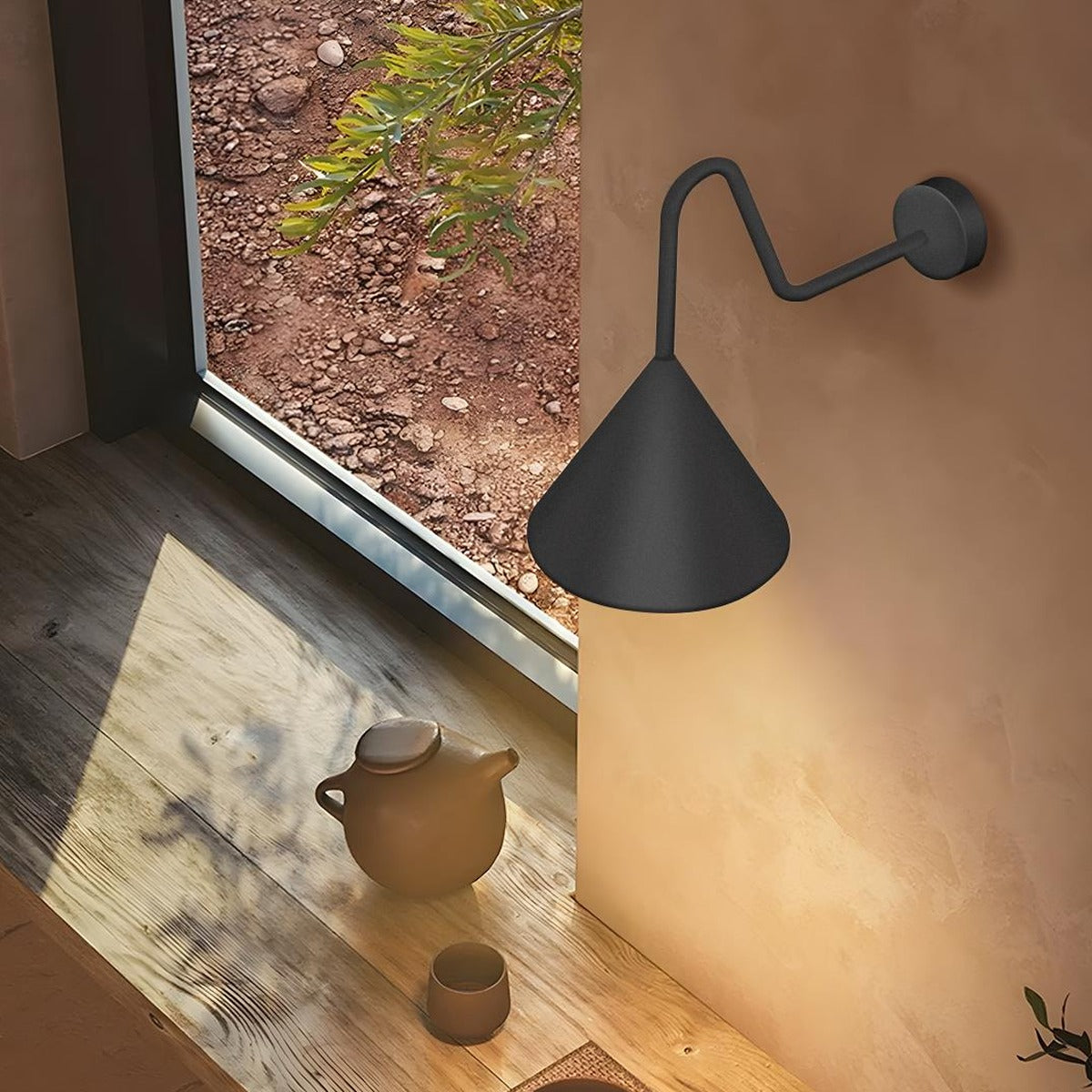 Pointed Cone Shade Wall Light, Metal and Acrylic Outdoor Sconce 6