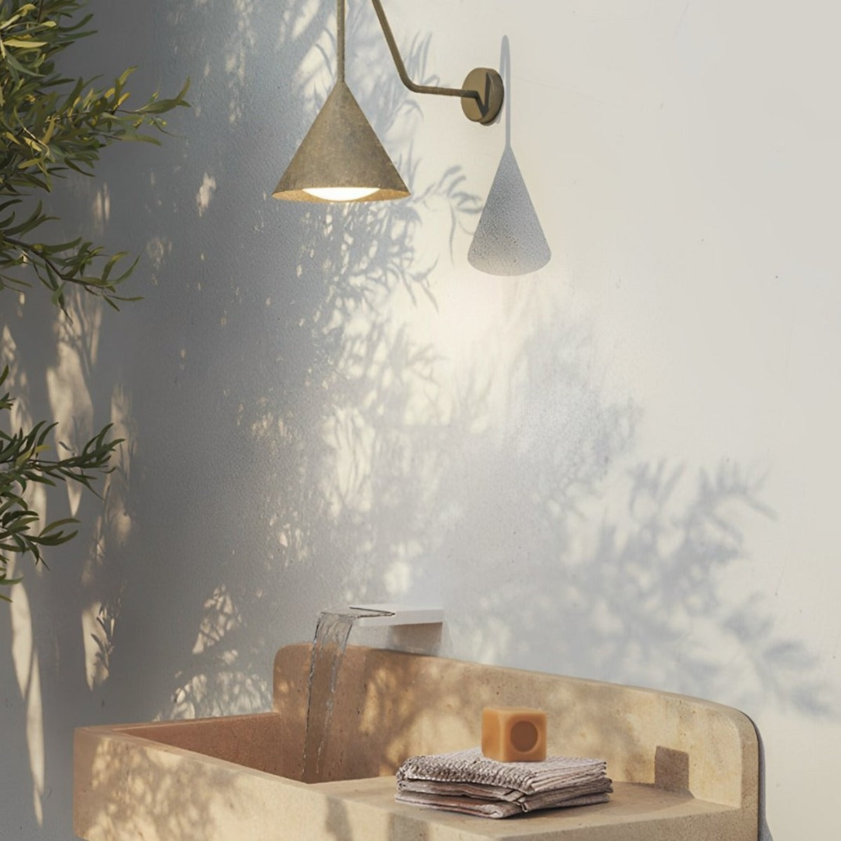 Pointed Cone Shade Wall Light, Metal and Acrylic Outdoor Sconce 9