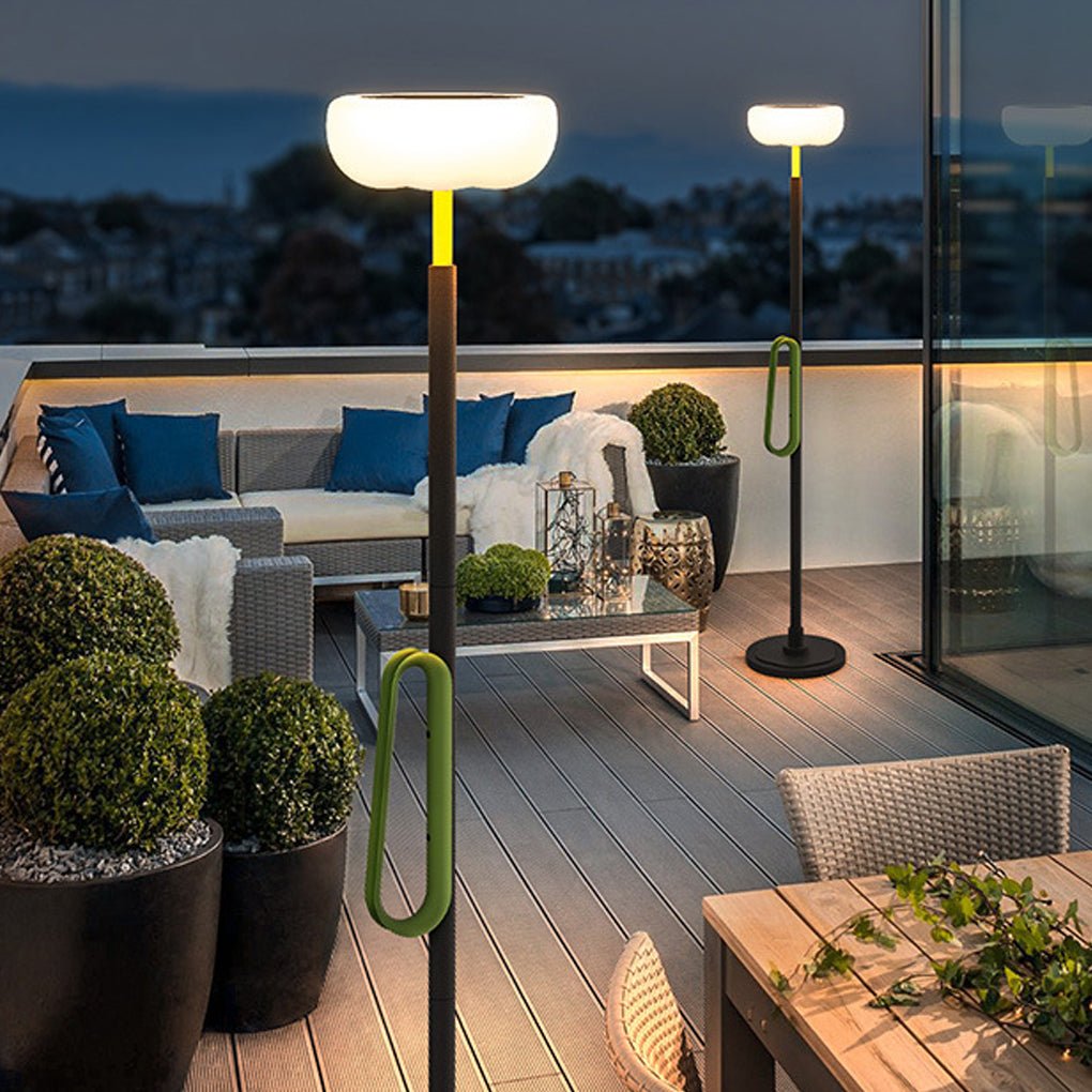 Portable Solar Torchiere, Black Aluminum Outdoor Floor Lamp
