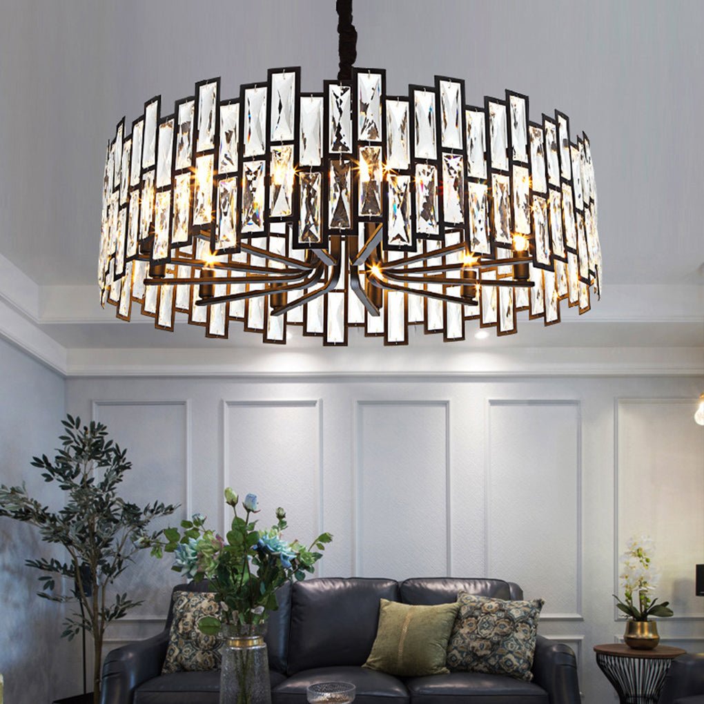 Mosaic Crystal Drum Chandelier, Black Iron Round Ceiling Light 5