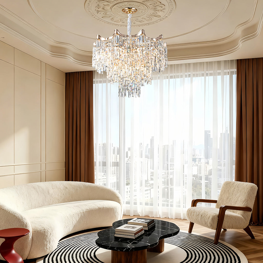 Crystal Waterfall Tiered Chandelier, Gold Metal Ceiling Light 2