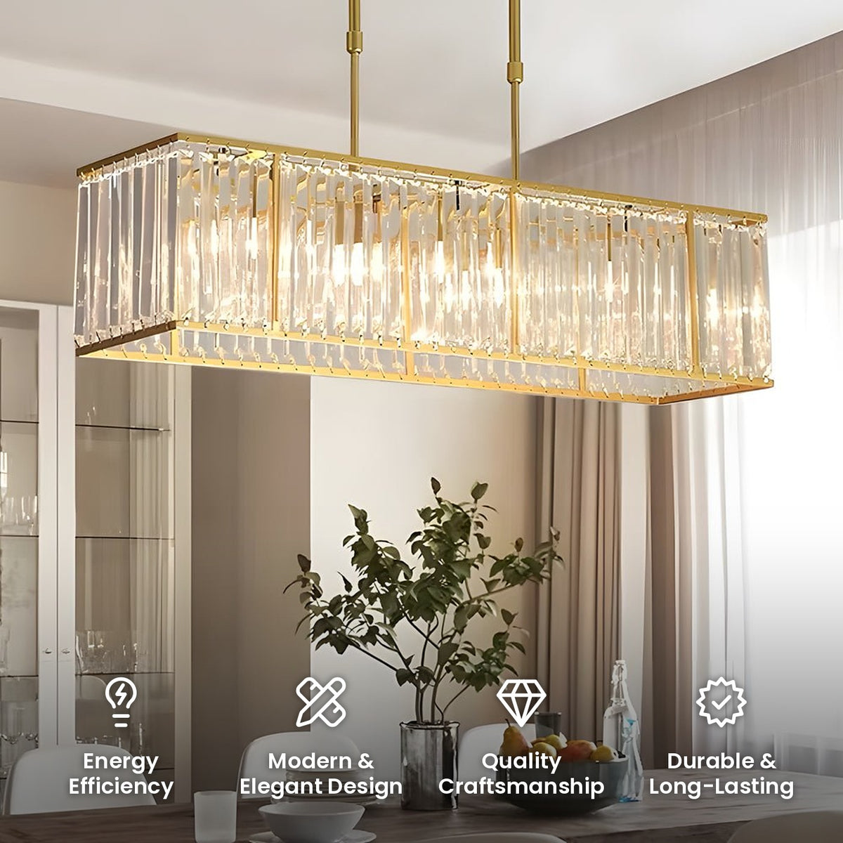Prism Box Crystal Chandelier: energy efficiency, modern and elegant design, quality craftsmanship, durable and long-lasting