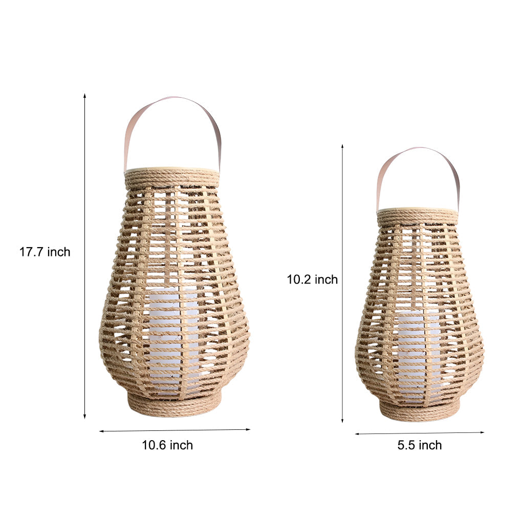 Woven Rope Solar Lantern, Rustic Brown Portable Outdoor Lantern 11