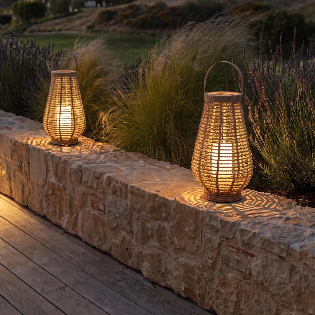 Woven Rope Solar Lantern, Rustic Brown Portable Outdoor Lantern 2