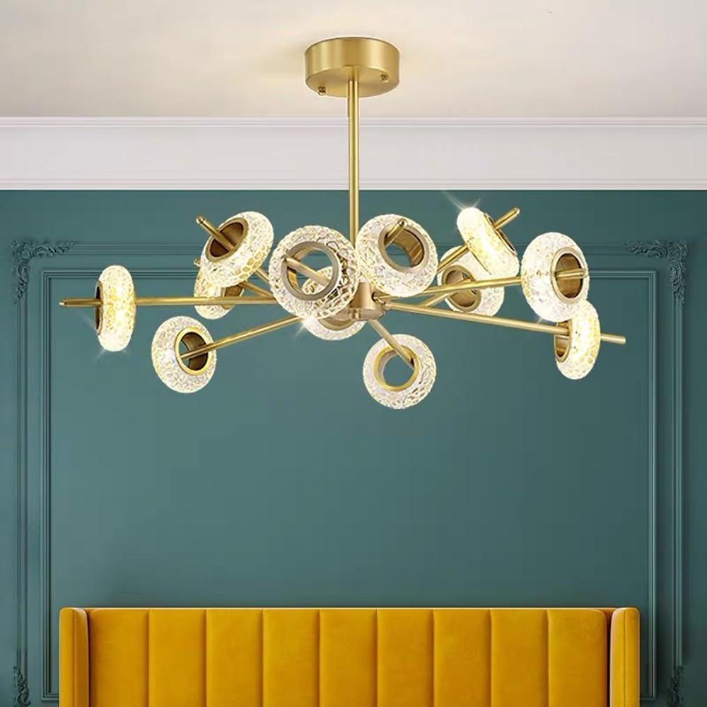 Brass Halo Crystal Chandelier, Gold Sputnik Ceiling Light 5