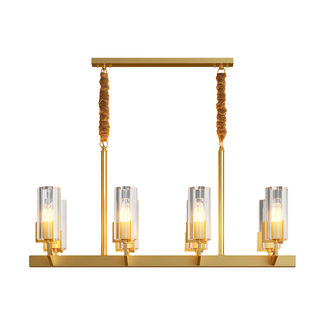 Ribbed Glass Candle Chandelier, Solid Brass Modern Ceiling Light 24