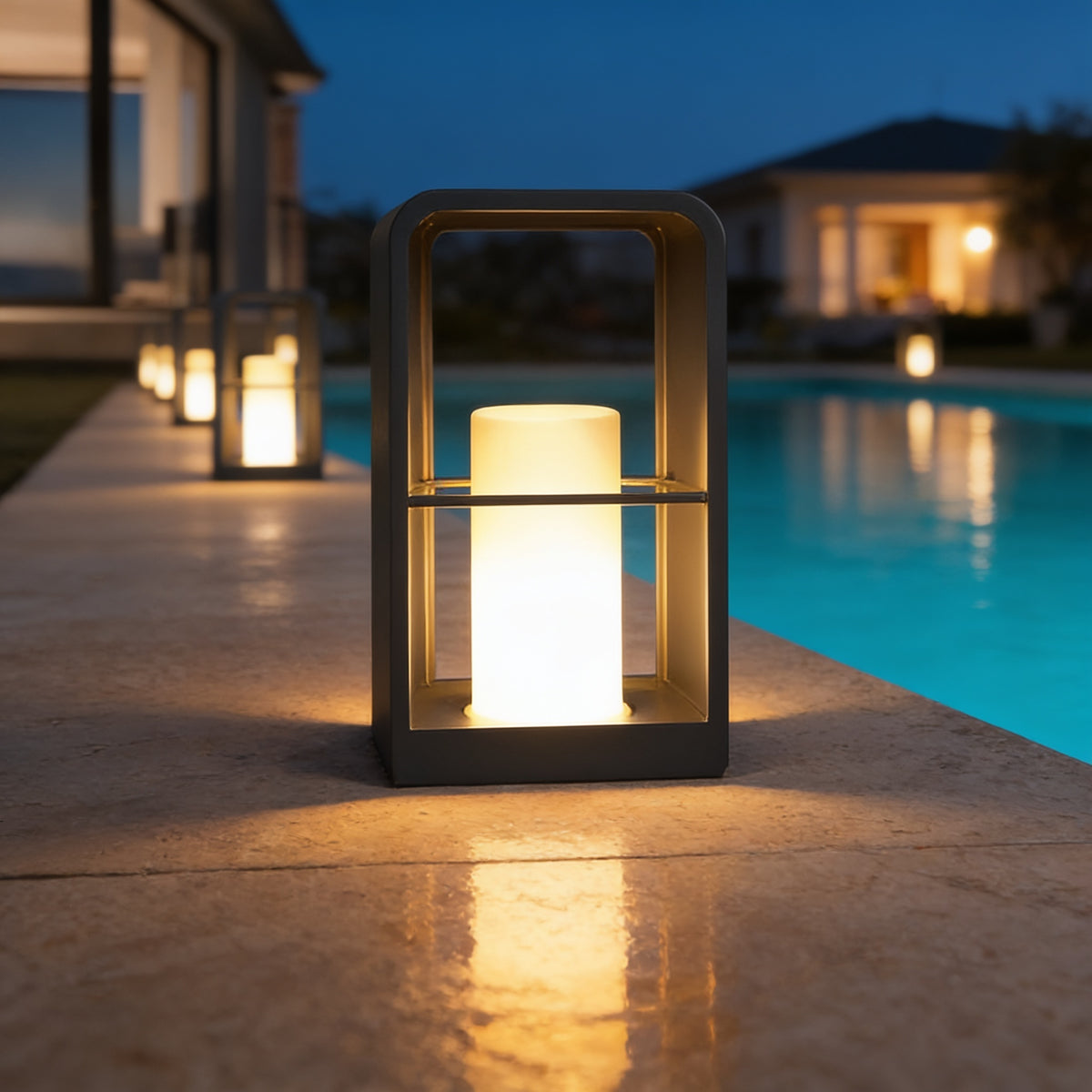 Rectangular Frame Lantern by an infinity pool
