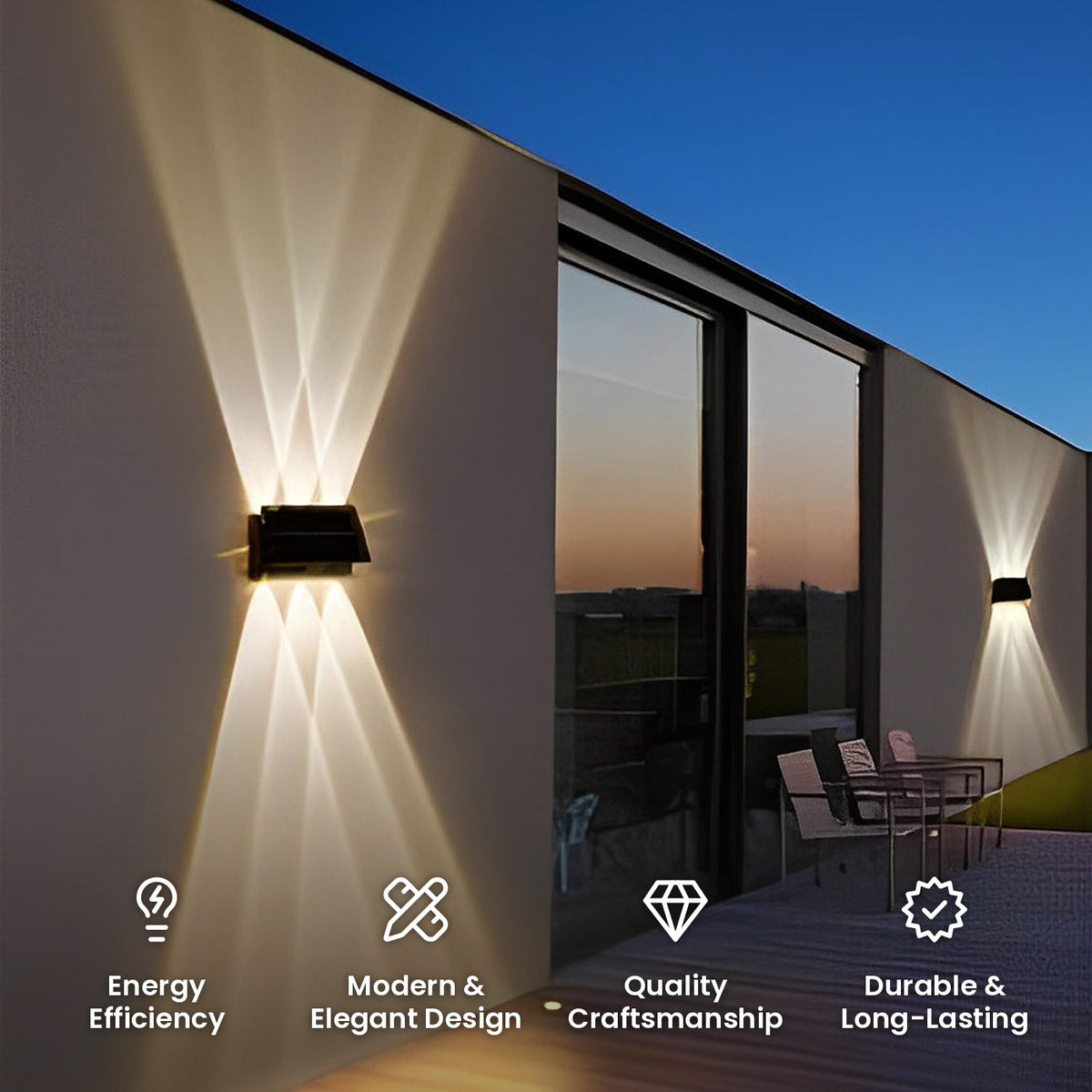 Rectangular Up and Down Solar Light: energy efficiency, modern and elegant design, quality craftsmanship, durable and long-lasting