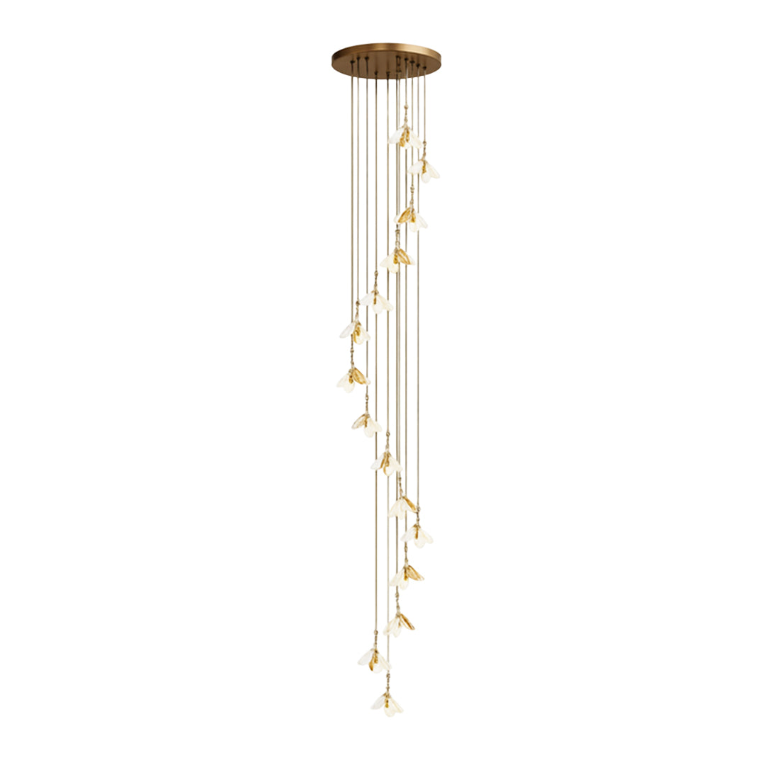 Ceramic Blossom Spiral Staircase Chandelier, Gold Iron Long Drop Light 10