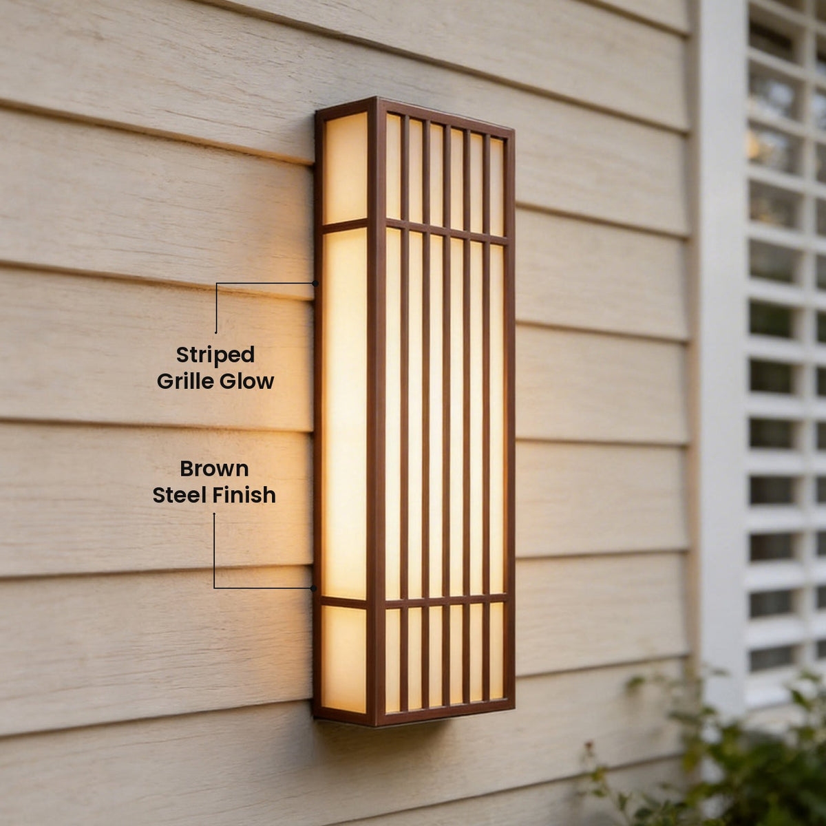 Retro Grid Rectangular Wall Light: Striped Grille Glow, Brown Steel Finish