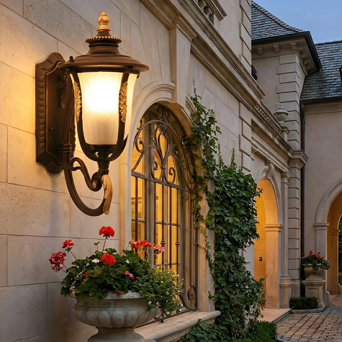 Reversible Tulip Lantern Wall Light, Coffee Aluminum Porch Sconce 2