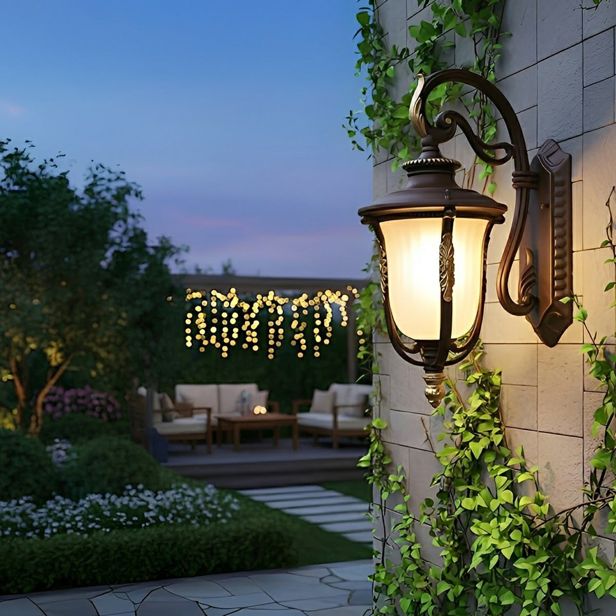Reversible Tulip Lantern Wall Light, Coffee Aluminum Porch Sconce 3