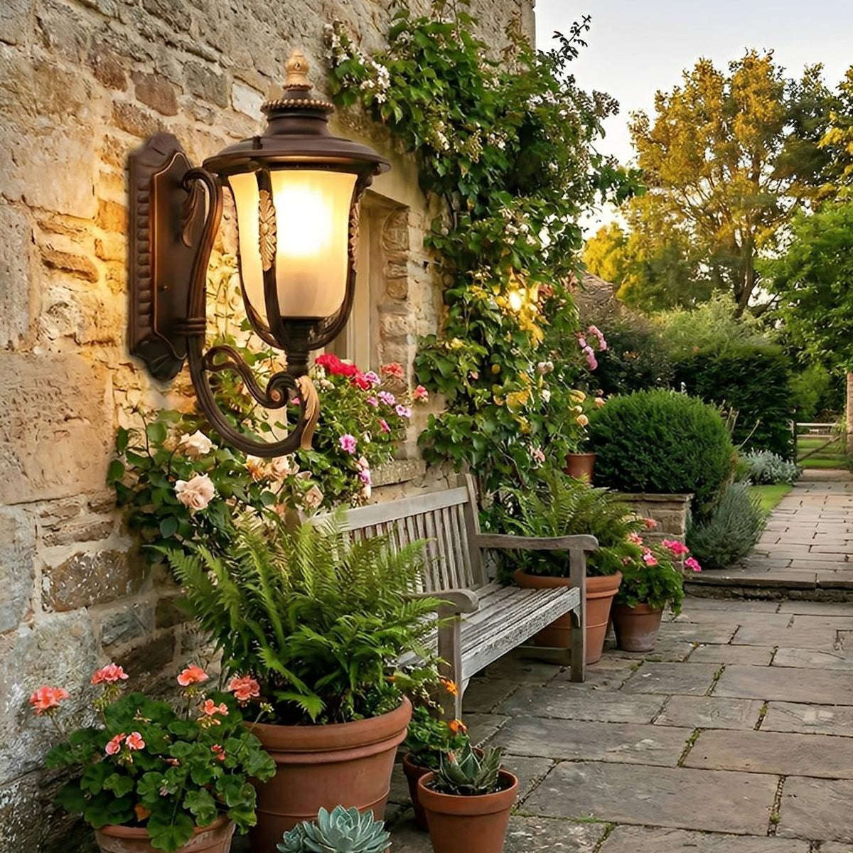 Reversible Tulip Lantern Wall Light, Coffee Aluminum Porch Sconce 4