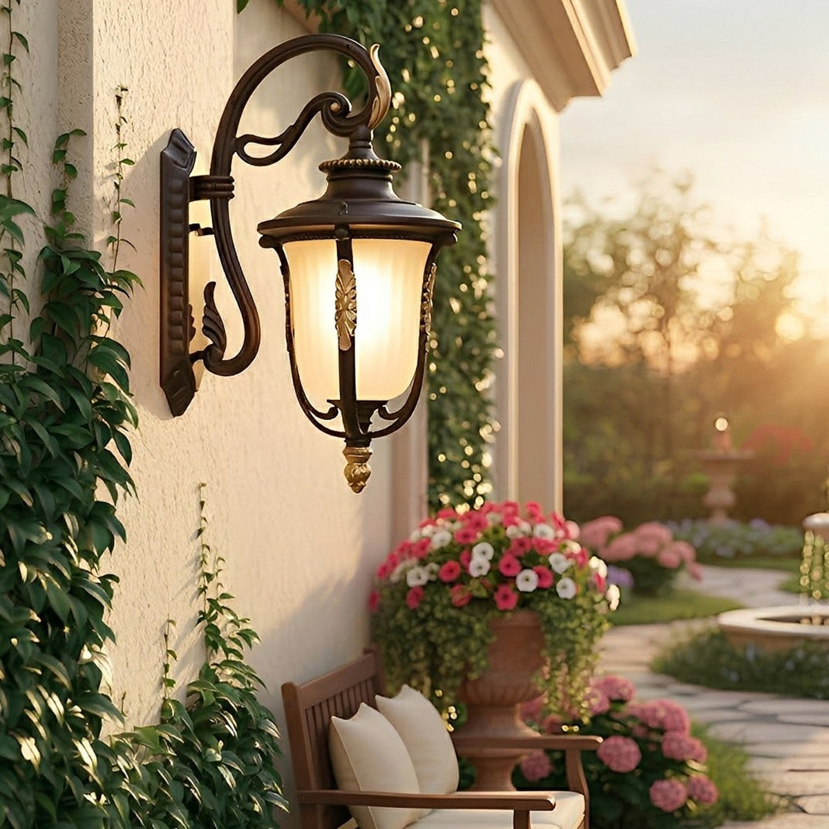 Reversible Tulip Lantern Wall Light, Coffee Aluminum Porch Sconce 6