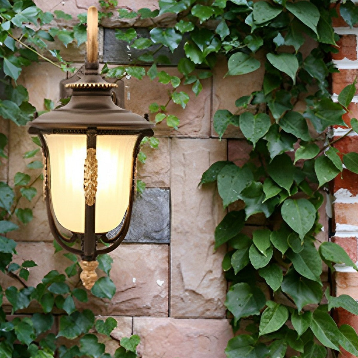 Reversible Tulip Lantern Wall Light, Coffee Aluminum Porch Sconce 7