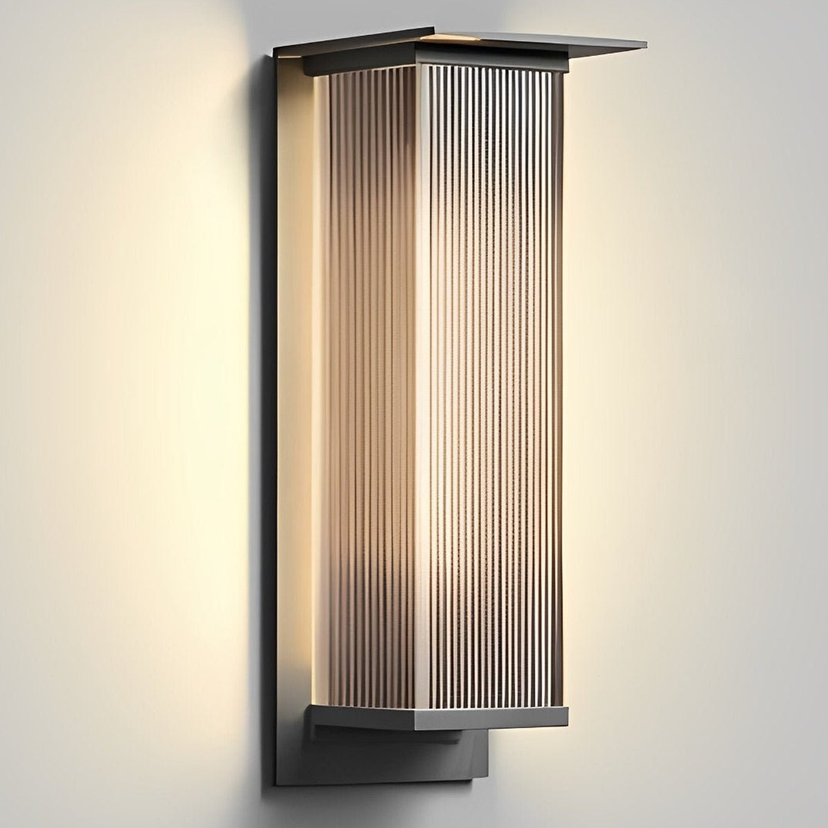 Ribbed Canopy Box Wall Light, Metal and Acrylic Outdoor Sconce 7