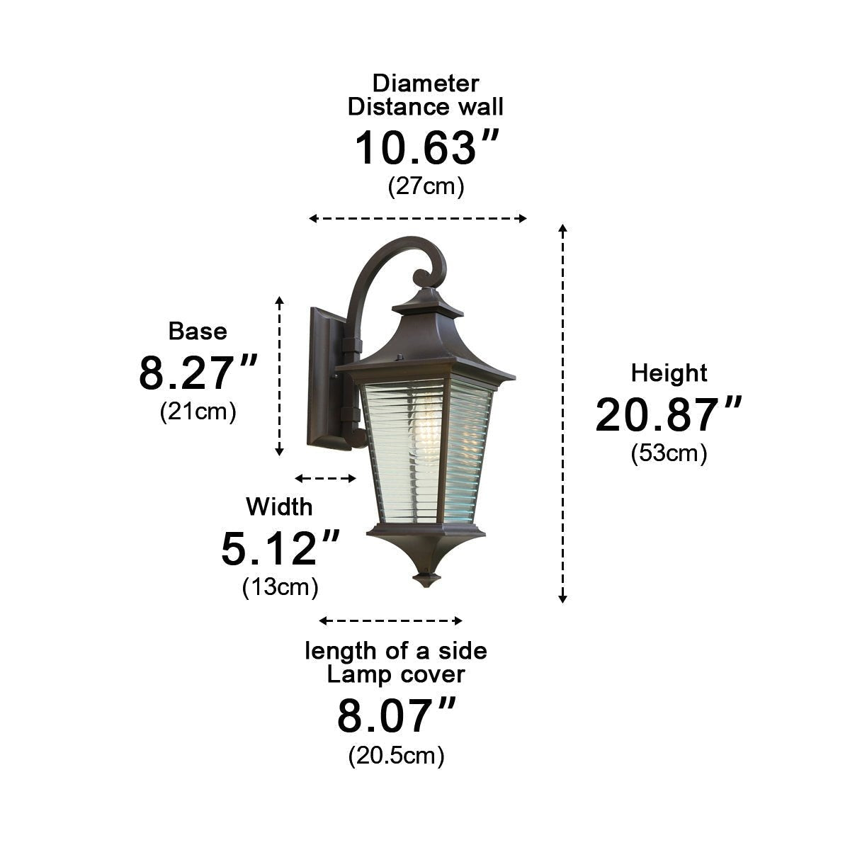 Ribbed Glass Gooseneck Lantern, Coffee Die Cast Aluminum Wall Light 11