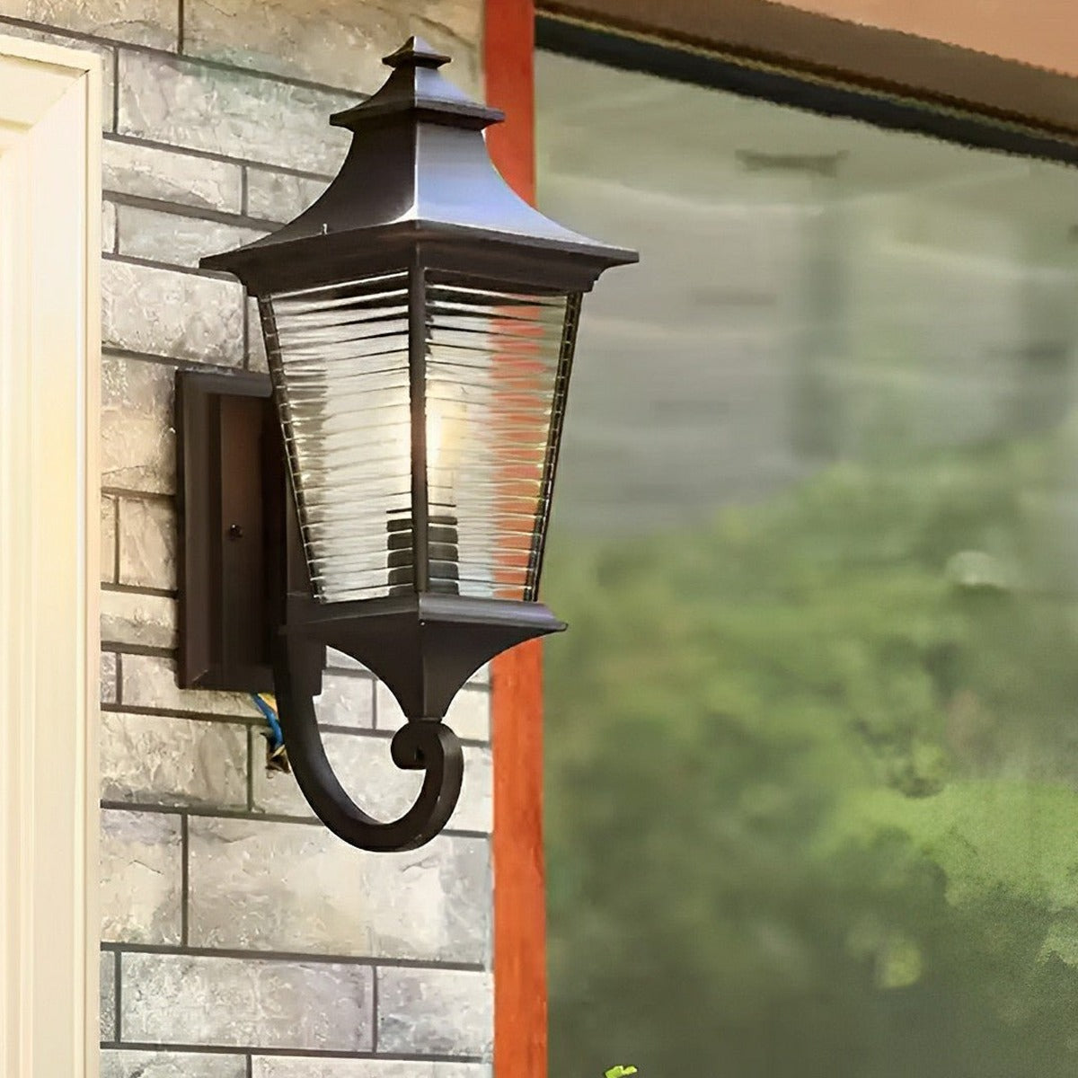 Ribbed Glass Gooseneck Lantern, Coffee Die Cast Aluminum Wall Light 7
