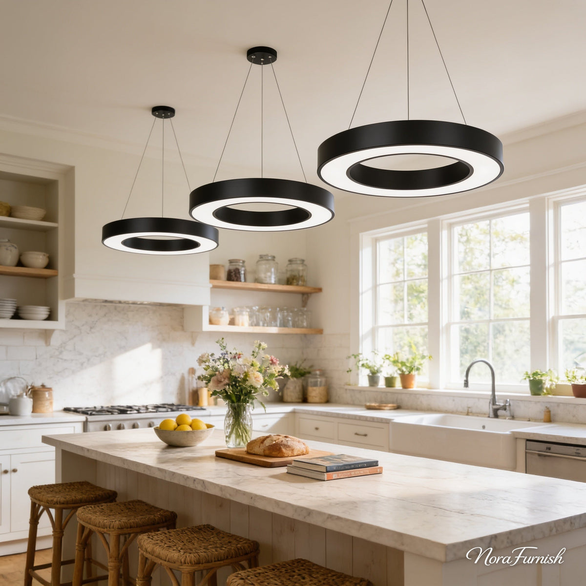 Ring Pendant Light, 19.7 in, Black 6000K