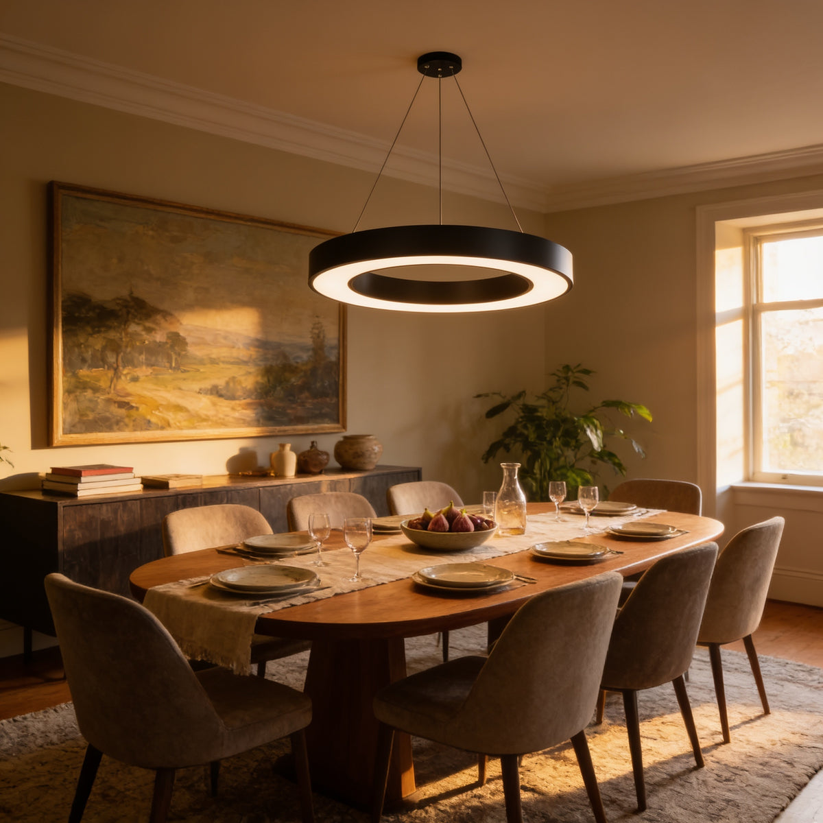 Ring Pendant Light, 23.6 in, Black Dimmable (3000K 6000K)