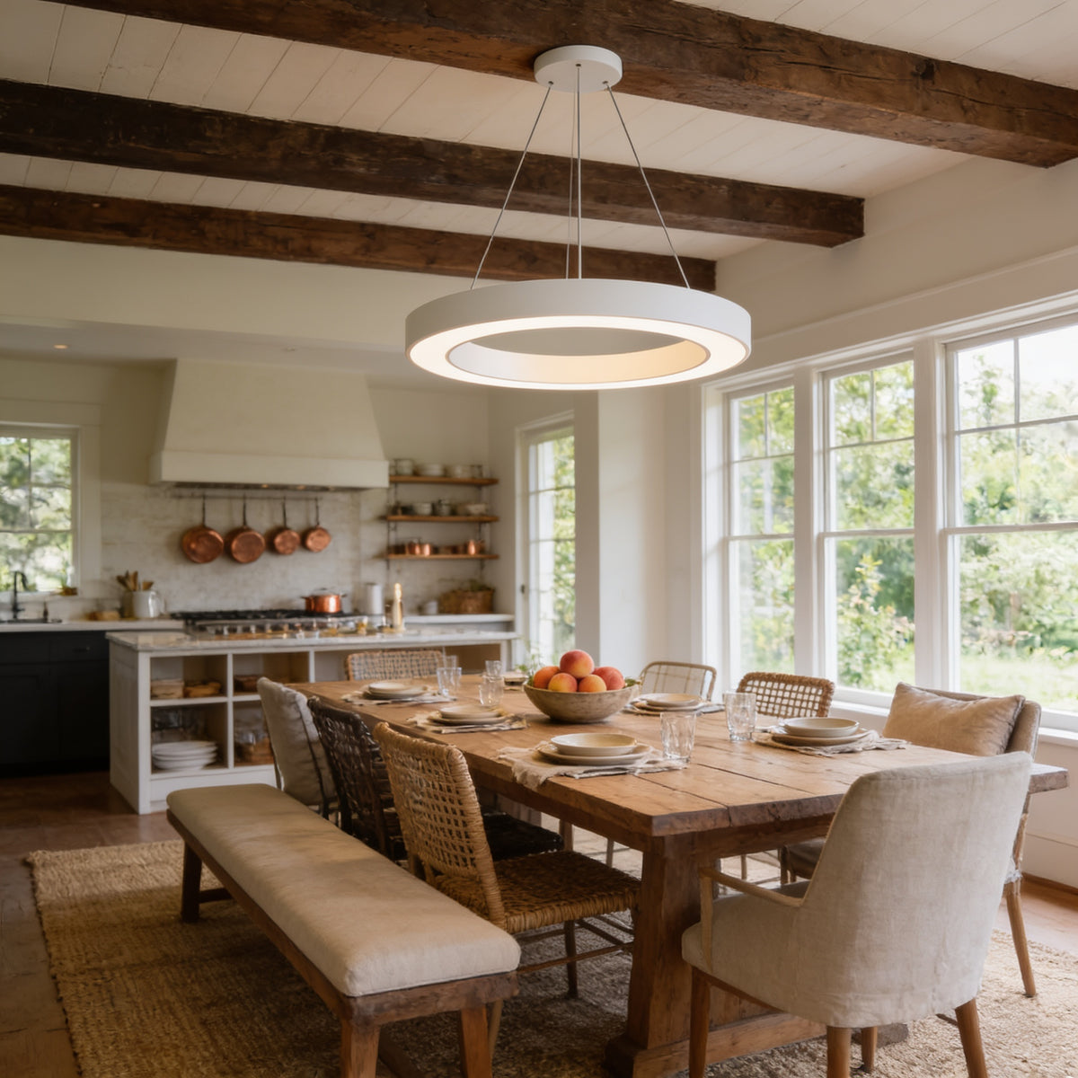 Ring Pendant Light, 35.4 in, White 6000K