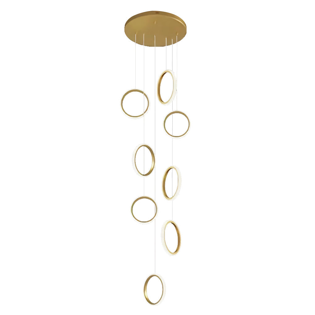 Floating Ring Staircase Chandelier, Gold Aluminum Long Drop Light 6