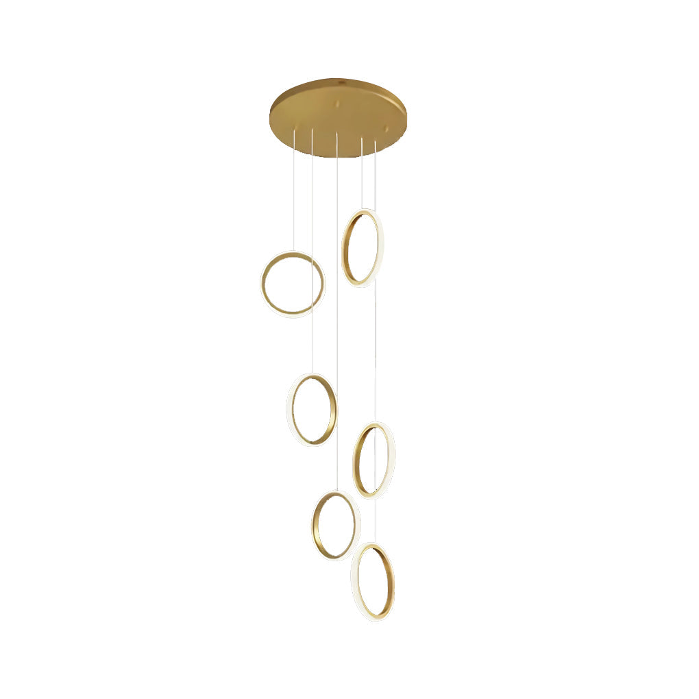 Floating Ring Staircase Chandelier, Gold Aluminum Long Drop Light 5