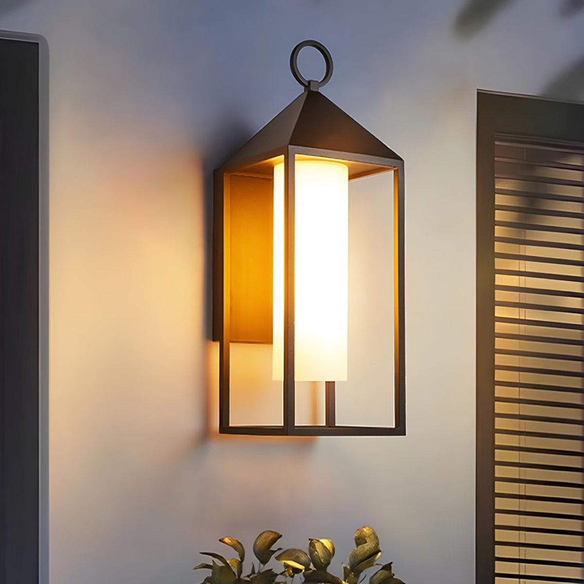 Ring Top Frame Lantern, Black Die Cast Aluminum Porch Light