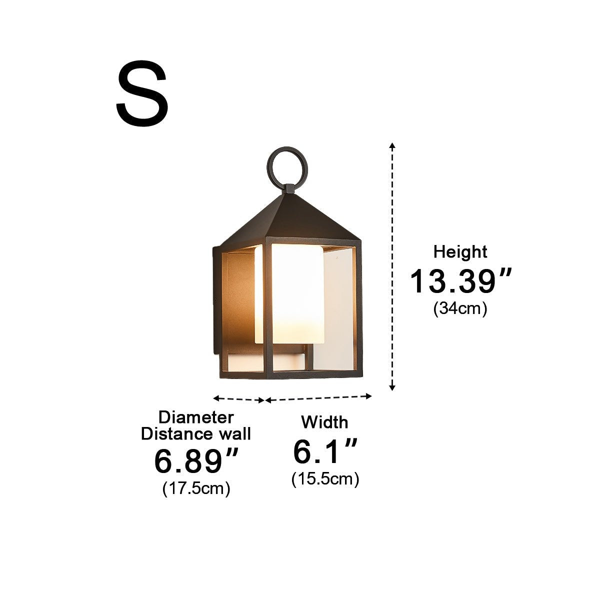 Ring Top Frame Lantern, Black Die Cast Aluminum Porch Light 12