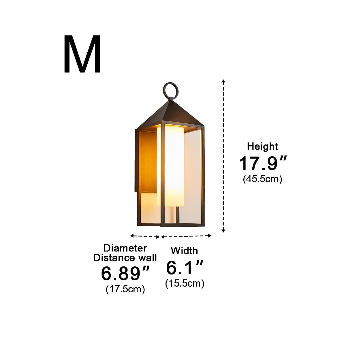 Ring Top Frame Lantern, Black Die Cast Aluminum Porch Light 13