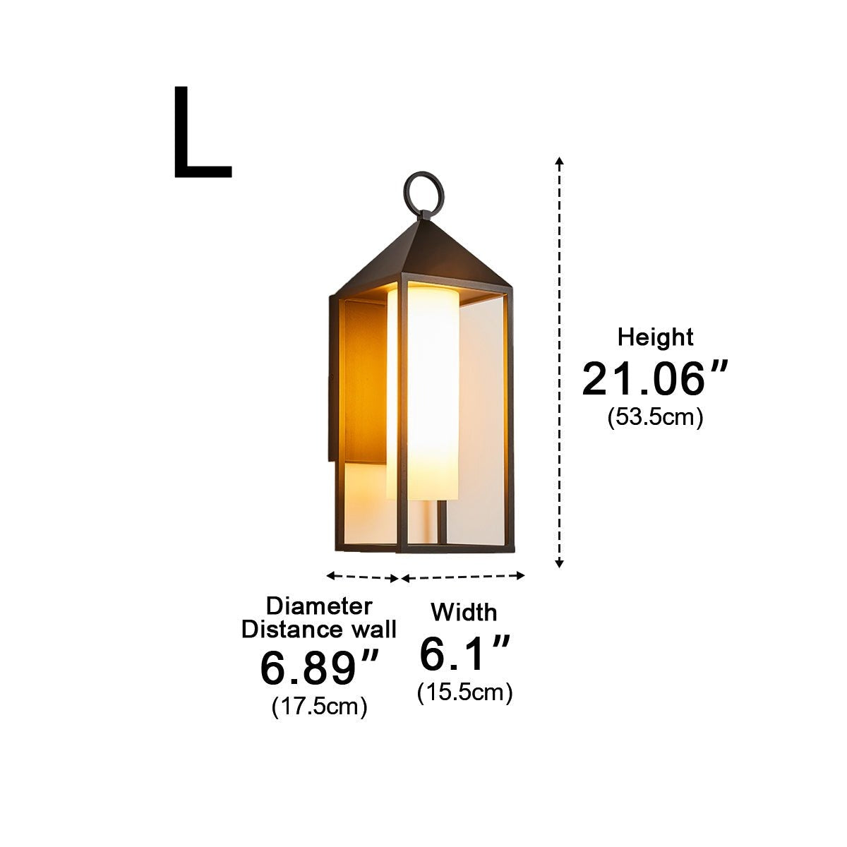 Ring Top Frame Lantern, Black Die Cast Aluminum Porch Light 14