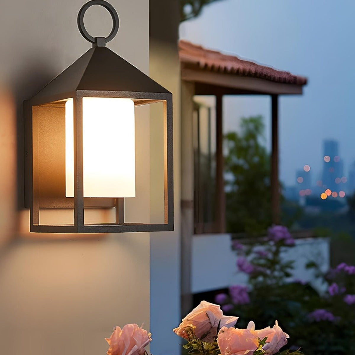 Ring Top Frame Lantern, Black Die Cast Aluminum Porch Light 7