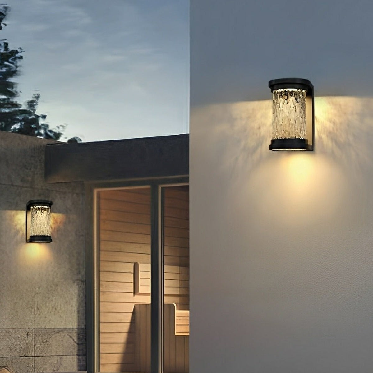 Rippled Glass Drum Wall Light, Black Stainless Steel Porch Sconce 2