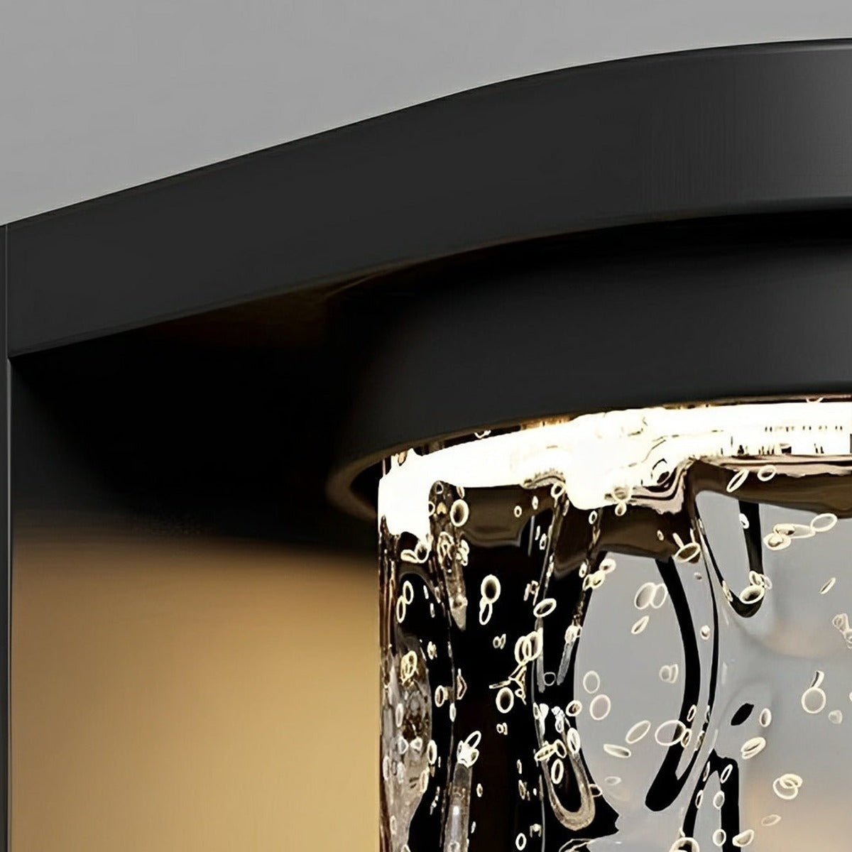 Rippled Glass Drum Wall Light, Black Stainless Steel Porch Sconce 5
