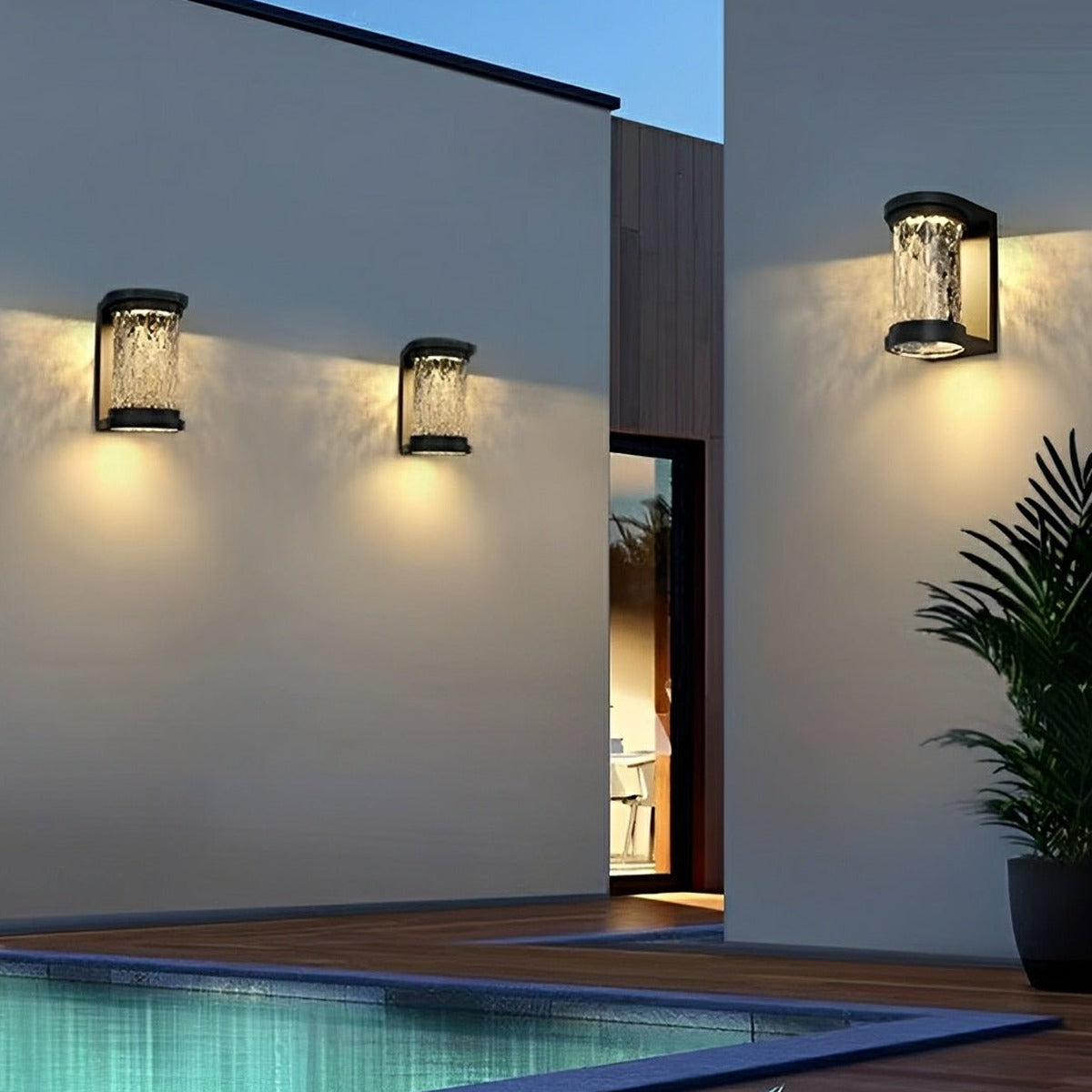 Rippled Glass Drum Wall Light, Black Stainless Steel Porch Sconce 7