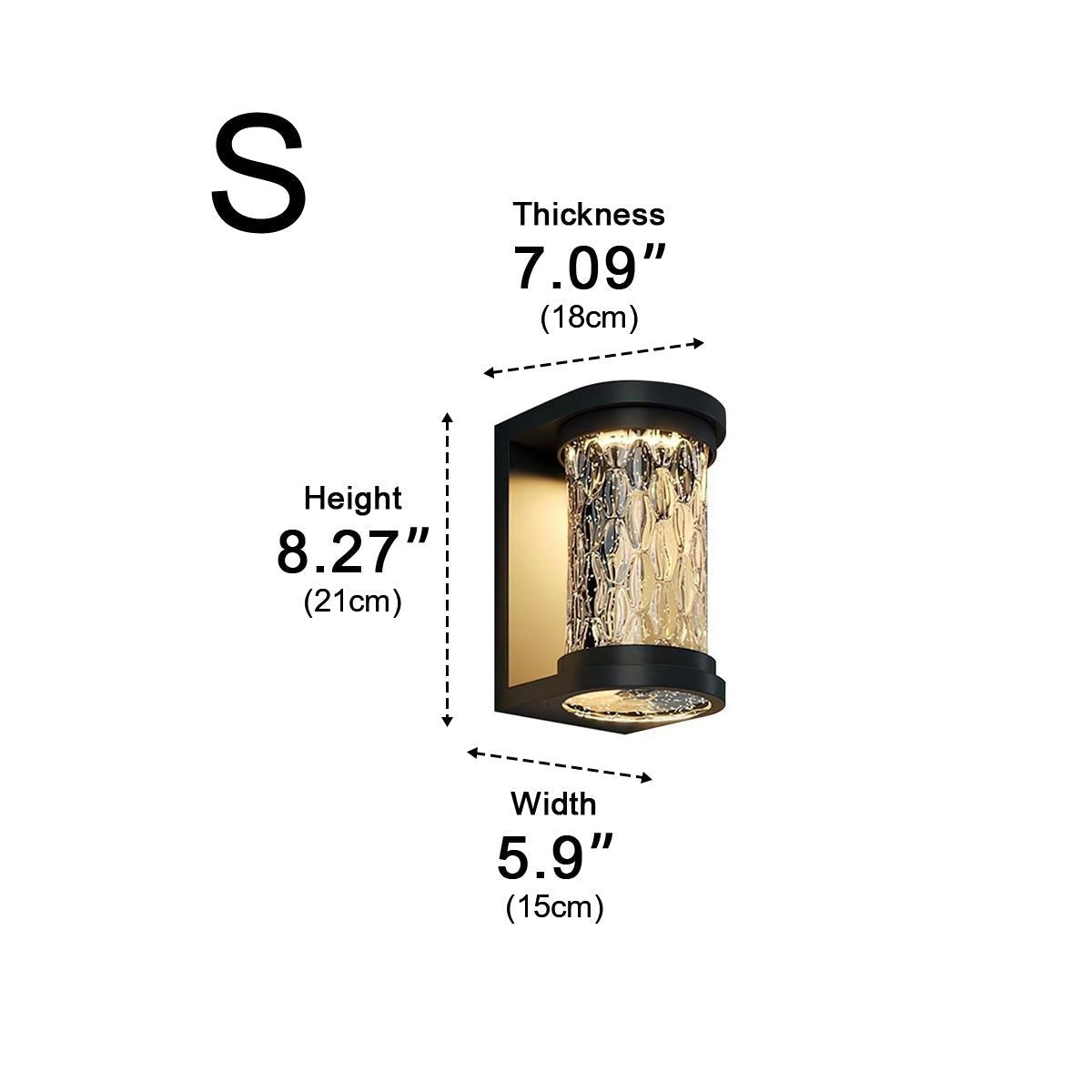Rippled Glass Drum Wall Light, Black Stainless Steel Porch Sconce 8